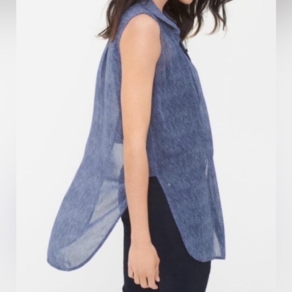 WHBM Sheer Denim-Blue Sleeveless Collar Button Down Top/Tunic Size XSP - Picture 3 of 6